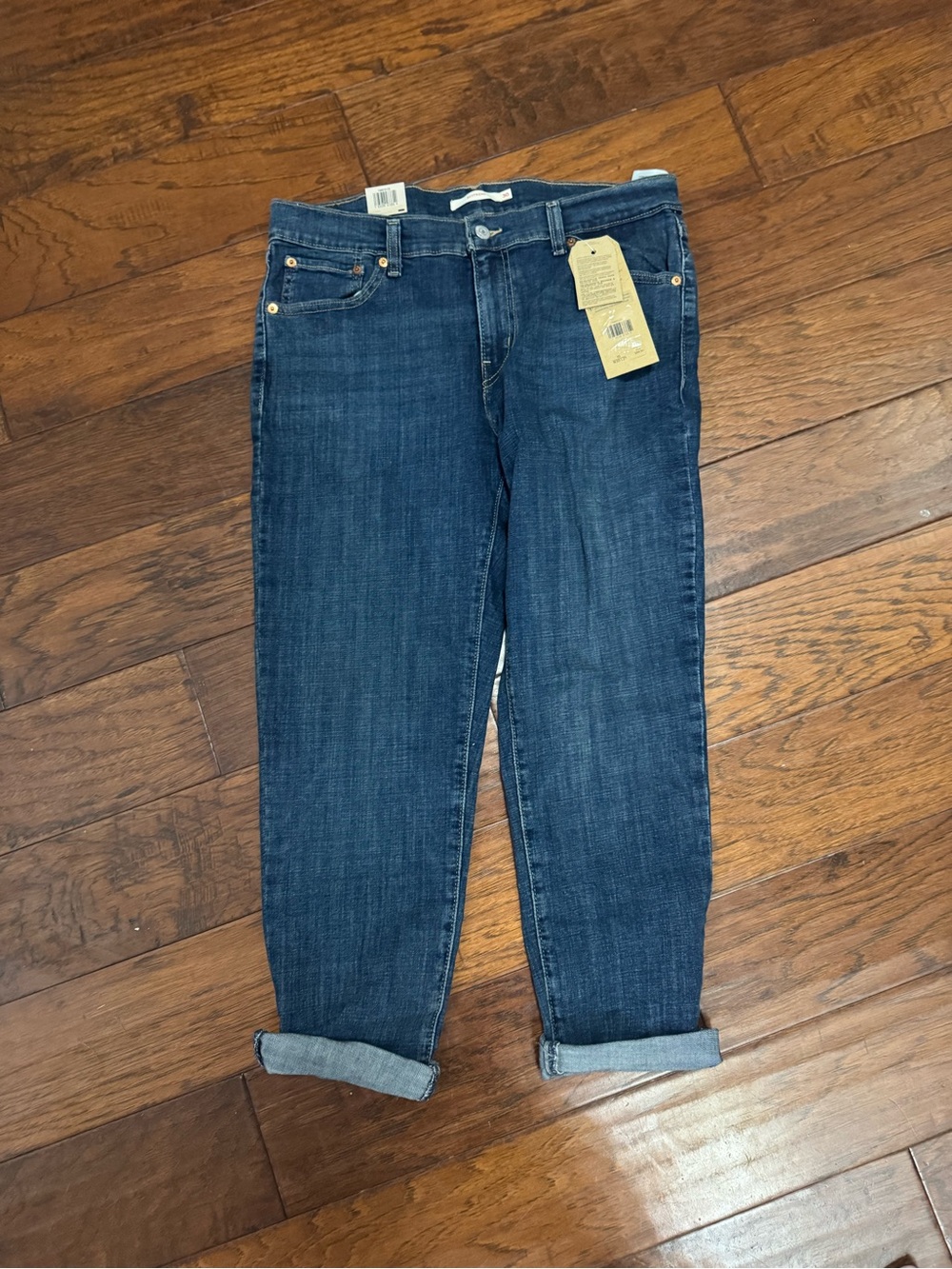 Levi's Indigo Blue Boyfriend Jeans with Cuffed Hem
